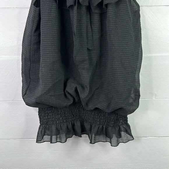 HYPNOTIZED Black Polyester Semi Sheer Sleeves Empire Waist Blouse Top Size Small - Picture 6 of 7